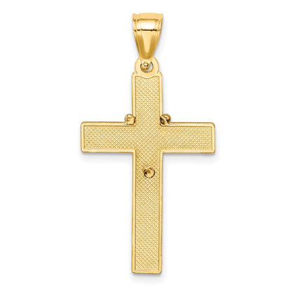14K Gelb- und Rhodiumgold-Kreuzanhänger mit Rhodium und Rosenkranz