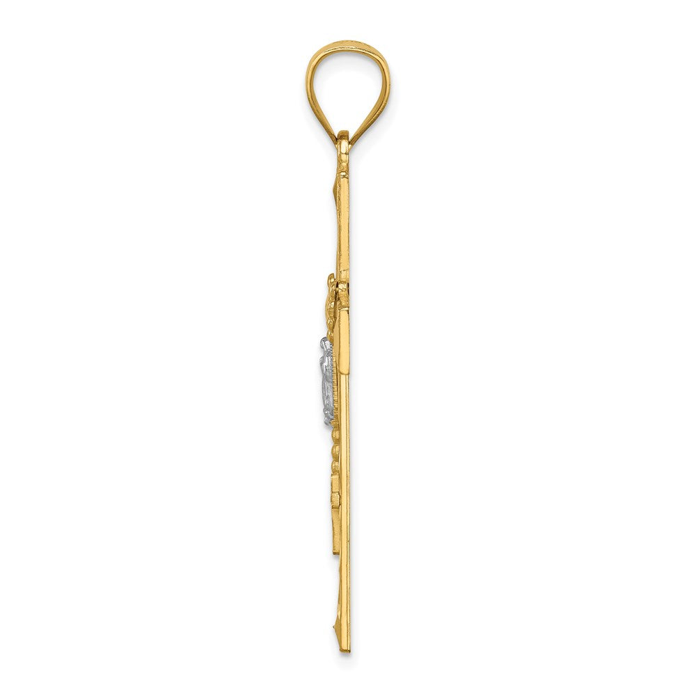 14 Karat Gelb- und Rhodiumgold Kreuz mit Rhodium und Rosenkranz-Anhänger