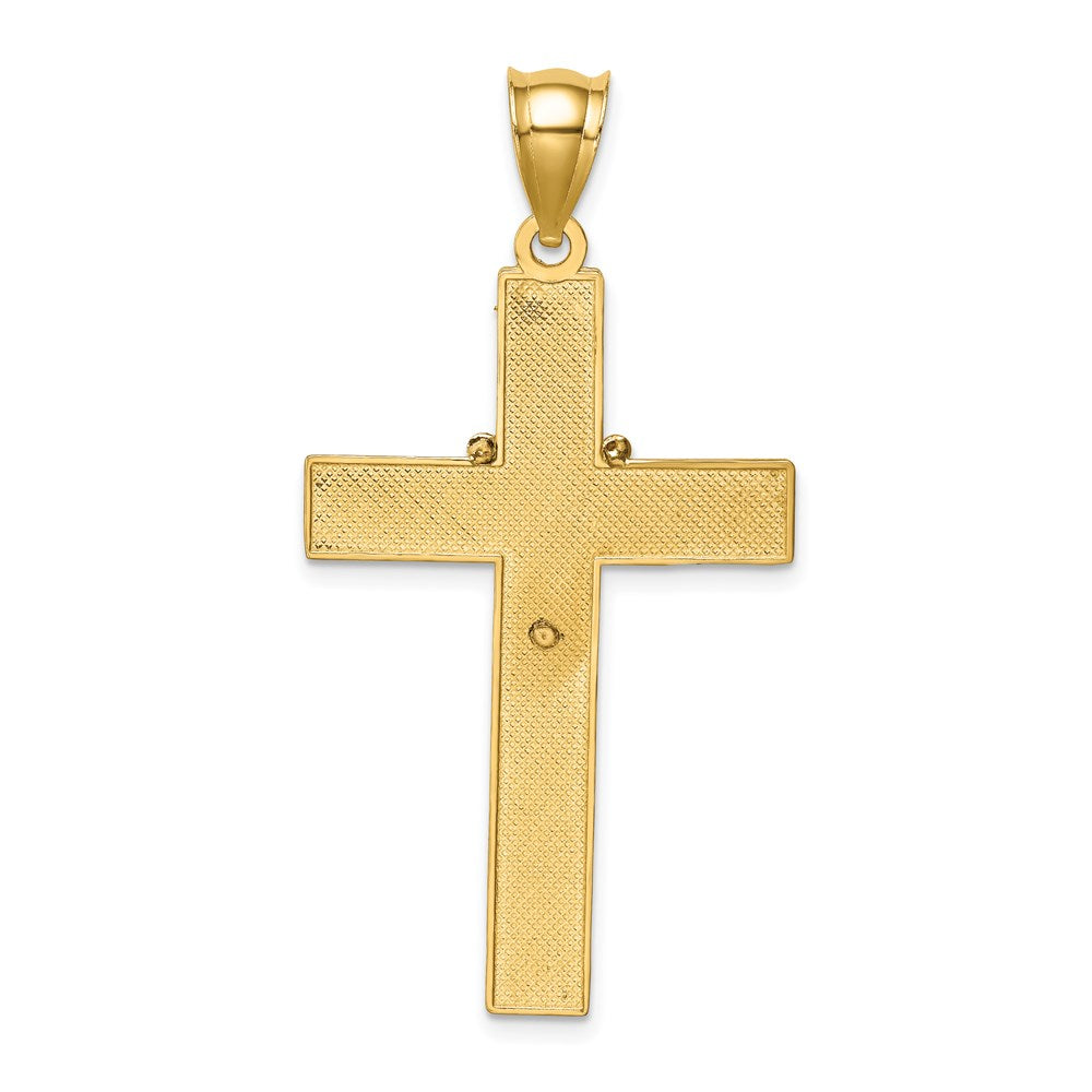 14 Karat Gelb- und Rhodiumgold Kreuz mit Rhodium und Rosenkranz-Anhänger