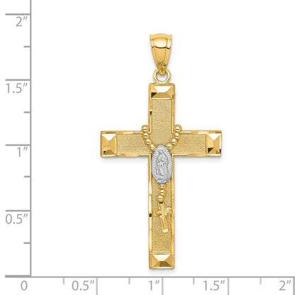 14 Karat Gelb- und Rhodiumgold Kreuz mit Rhodium und Rosenkranz-Anhänger