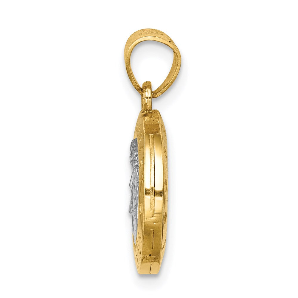14K Gelb- und Rhodiumgold Anhänger mit Rhodium, Jesus und betenden Händen, wendbar