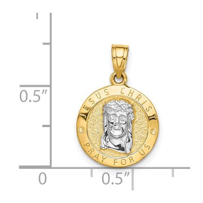 14K Gelb- und Rhodiumgold Anhänger mit Rhodium, Jesus und betenden Händen, wendbar