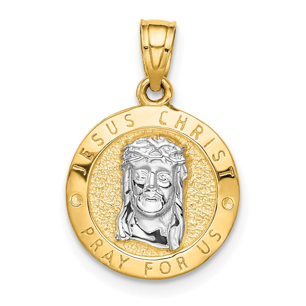 14K Gelb- und Rhodiumgold Anhänger mit Rhodium, Jesus und betenden Händen, wendbar