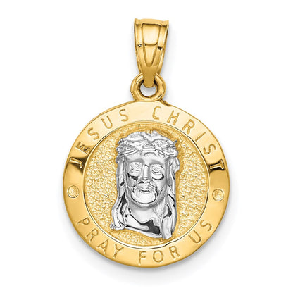 14K Gelb- und Rhodiumgold Anhänger mit Rhodium, Jesus und betenden Händen, wendbar