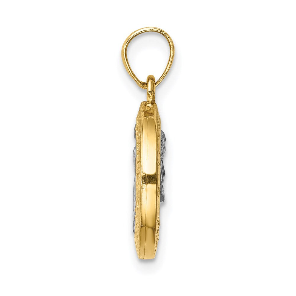 14K Gelb- und Rhodiumgold Anhänger mit Rhodium, wendbar, mit betenden Händen und Jungfrau von Guadalupe