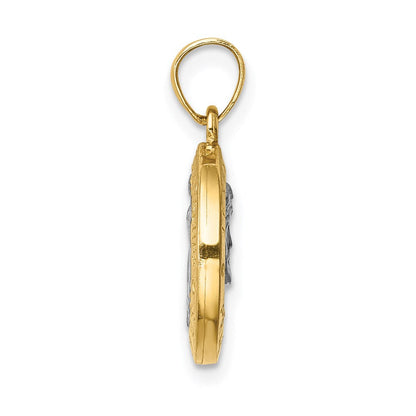 14K Gelb- und Rhodiumgold Anhänger mit Rhodium, wendbar, mit betenden Händen und Jungfrau von Guadalupe