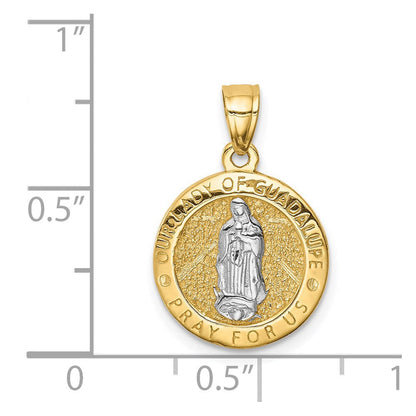 14K Gelb- und Rhodiumgold Anhänger mit Rhodium, wendbar, mit betenden Händen und Jungfrau von Guadalupe