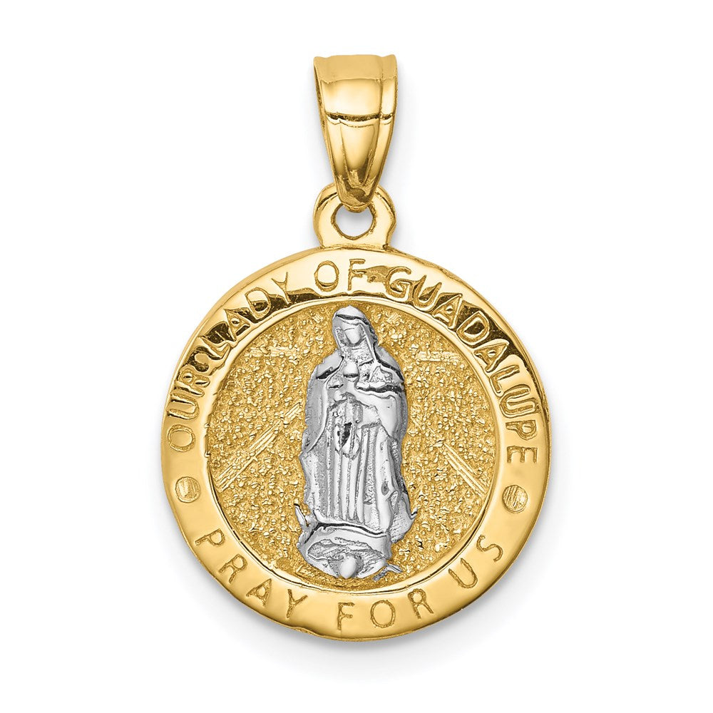 14K Gelb- und Rhodiumgold Anhänger mit Rhodium, wendbar, mit betenden Händen und Jungfrau von Guadalupe