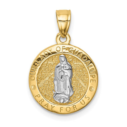 14K Gelb- und Rhodiumgold Anhänger mit Rhodium, wendbar, mit betenden Händen und Jungfrau von Guadalupe
