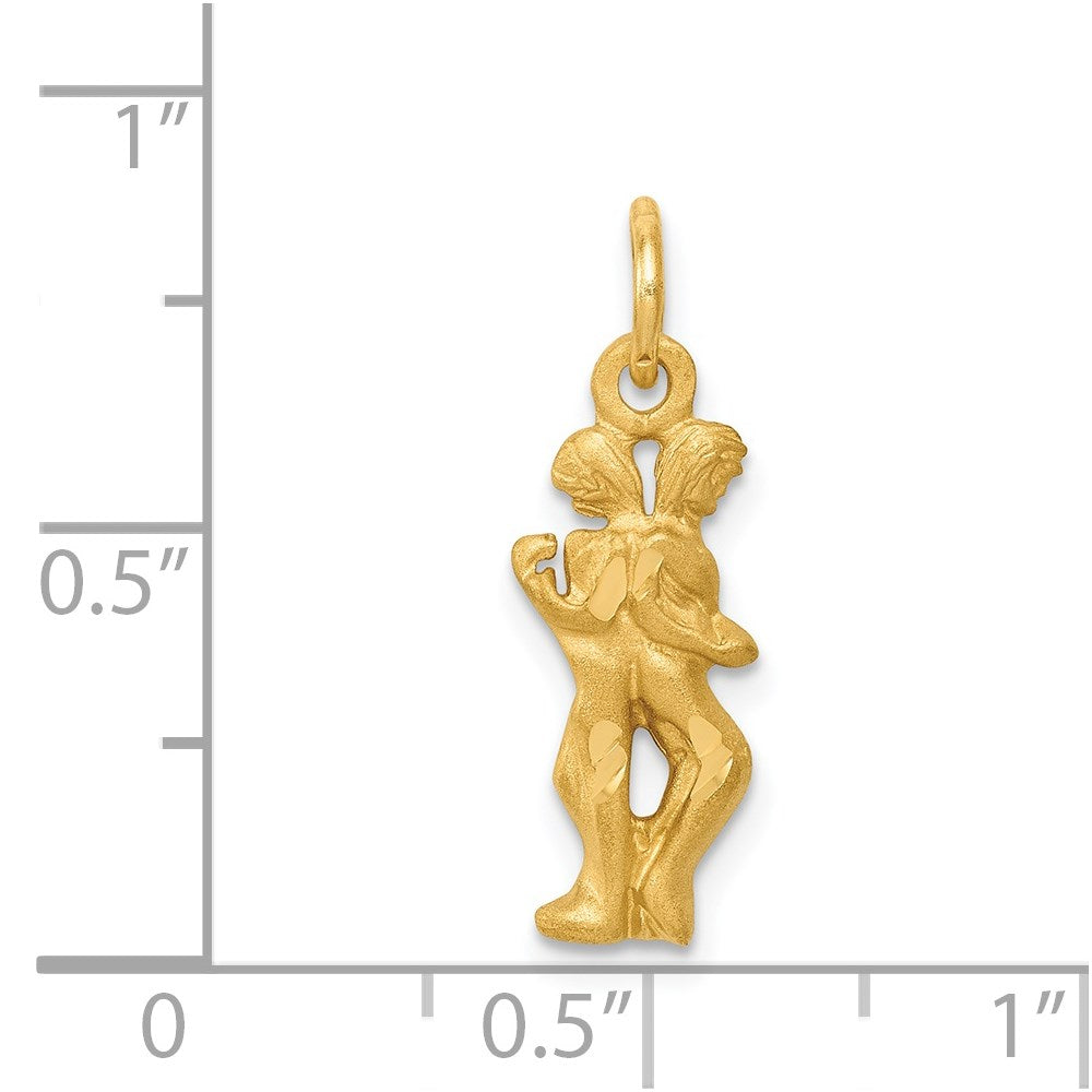 14K Gelbgold Satiniert Diamantiert Gemini Tierkreis Charm