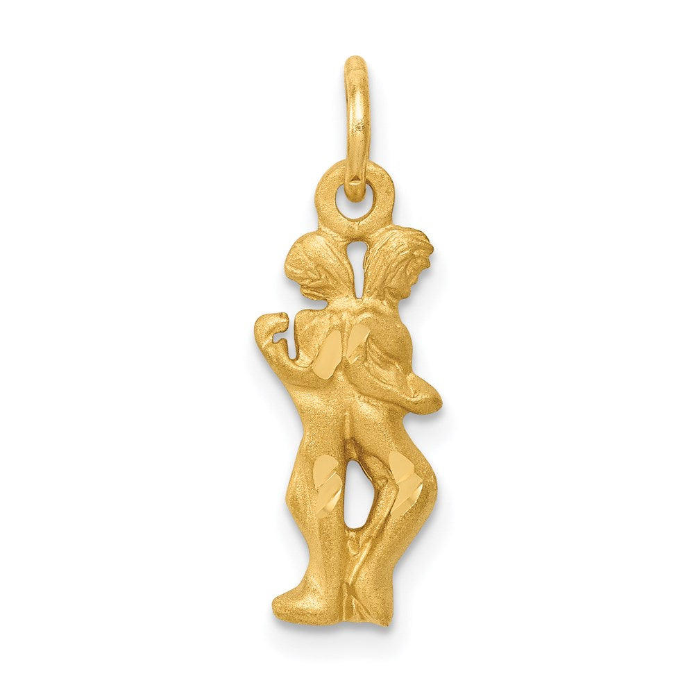 14K Gelbgold Satiniert Diamantiert Gemini Tierkreis Charm
