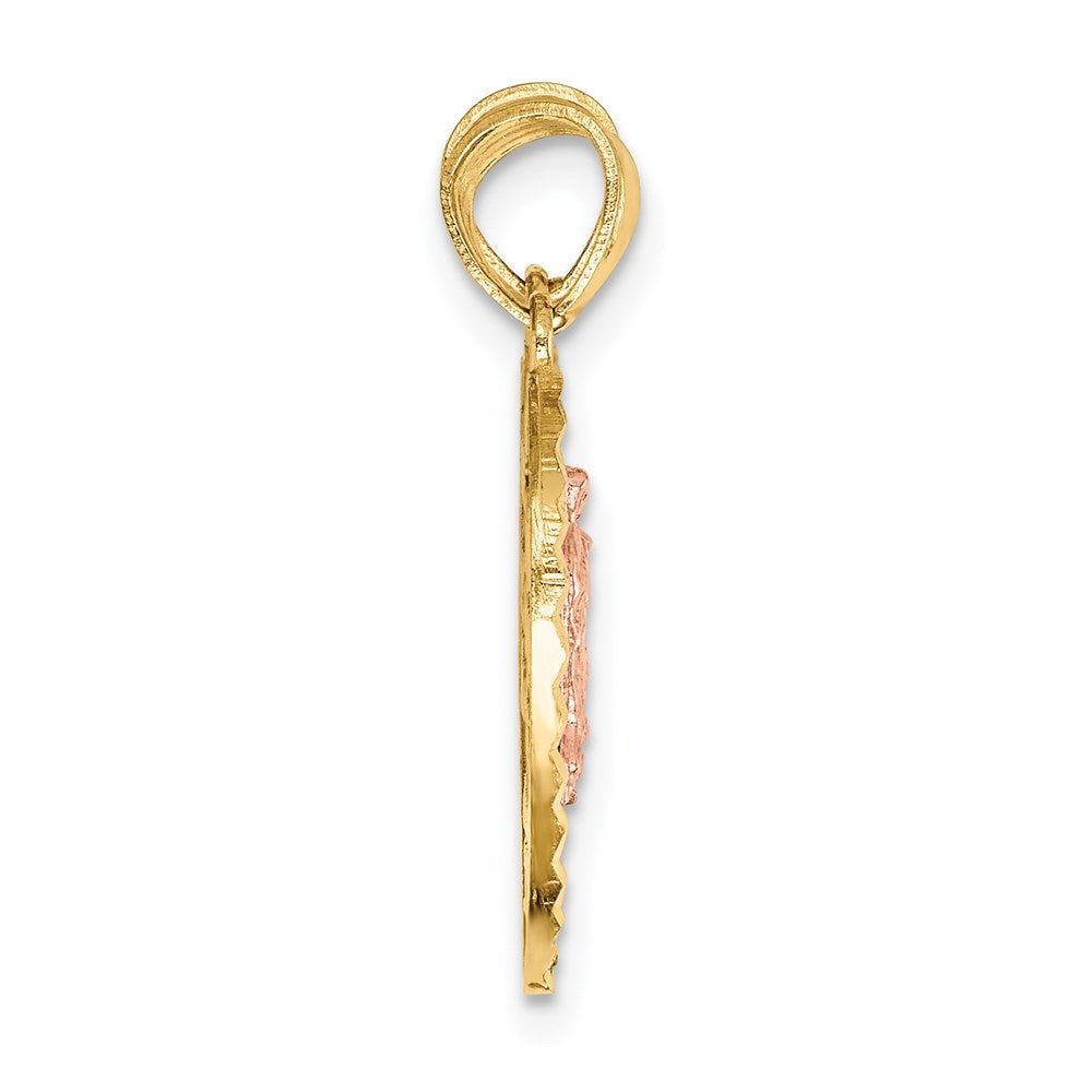 14K Bicolor-Gold Wendeanhänger „Jungfrau von Guadalupe & Kruzifix" mit Trennfunktion