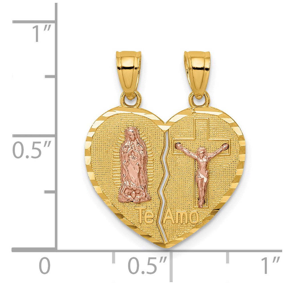 14K Bicolor-Gold Wendeanhänger „Jungfrau von Guadalupe & Kruzifix" mit Trennfunktion