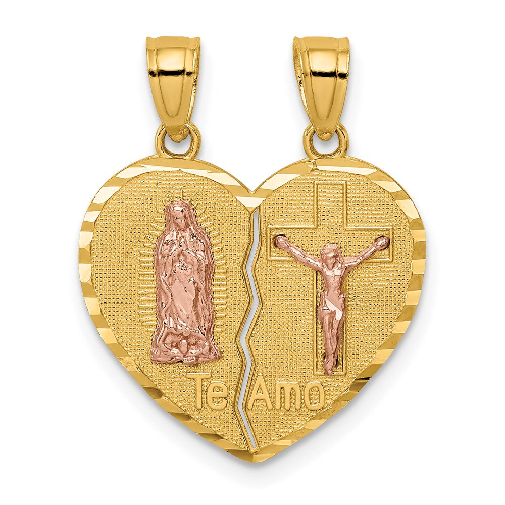 14K Bicolor-Gold Wendeanhänger „Jungfrau von Guadalupe & Kruzifix" mit Trennfunktion