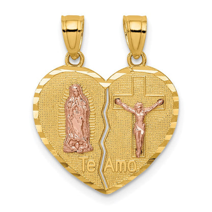 14K Bicolor-Gold Wendeanhänger „Jungfrau von Guadalupe & Kruzifix" mit Trennfunktion