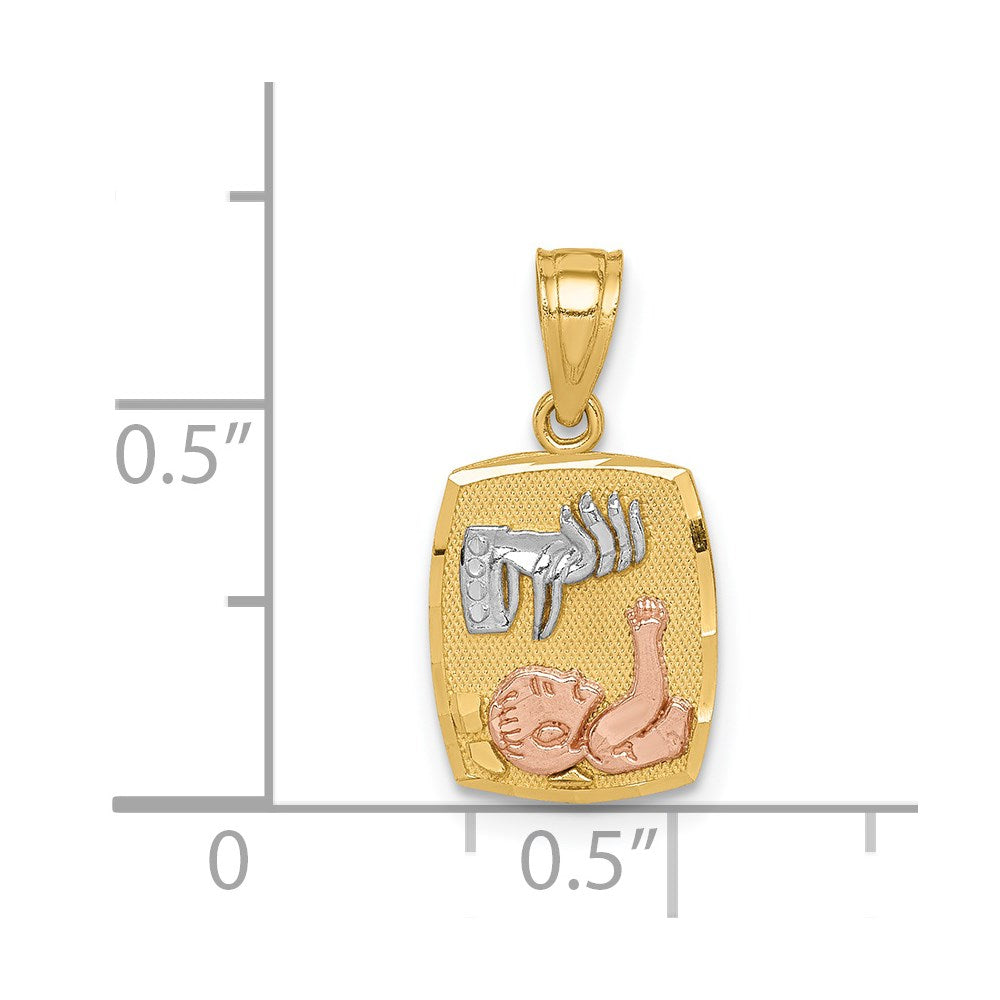 14K Bicolor mit Weiß Rhodium Taufe Anhänger