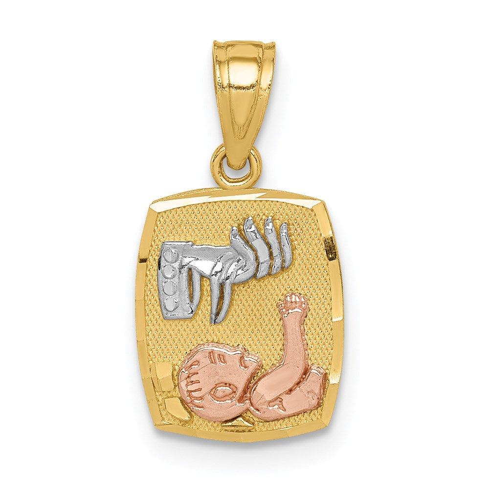 14K Bicolor mit Weiß Rhodium Taufe Anhänger