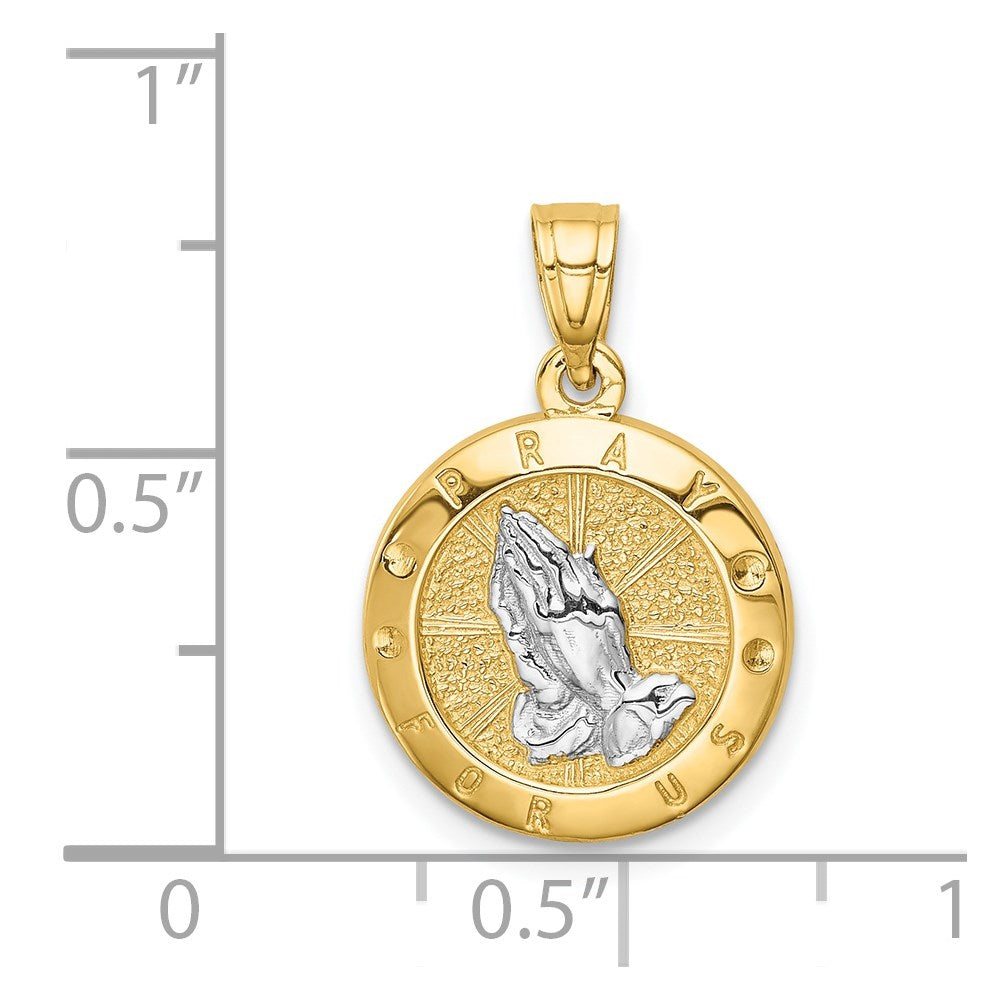 14K Gelb & Rhodium mit Rhodium Betend Hands Anhänger