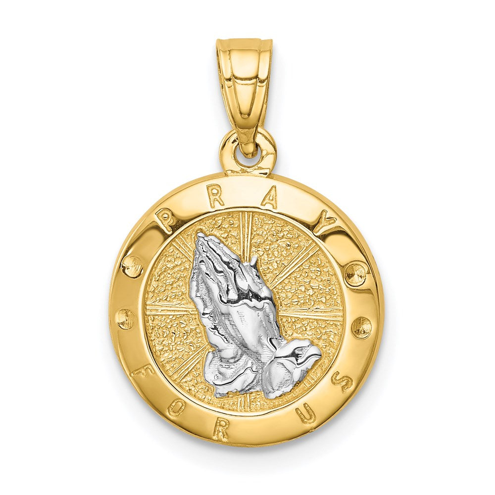 14K Gelb & Rhodium mit Rhodium Betend Hands Anhänger