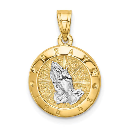 14K Gelb & Rhodium mit Rhodium Betend Hands Anhänger