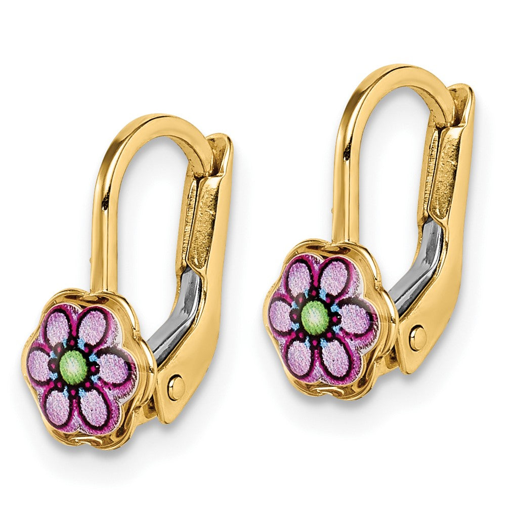 14K Gelbgold Kinder Emaille Blume Ohrhänger mit Brisur