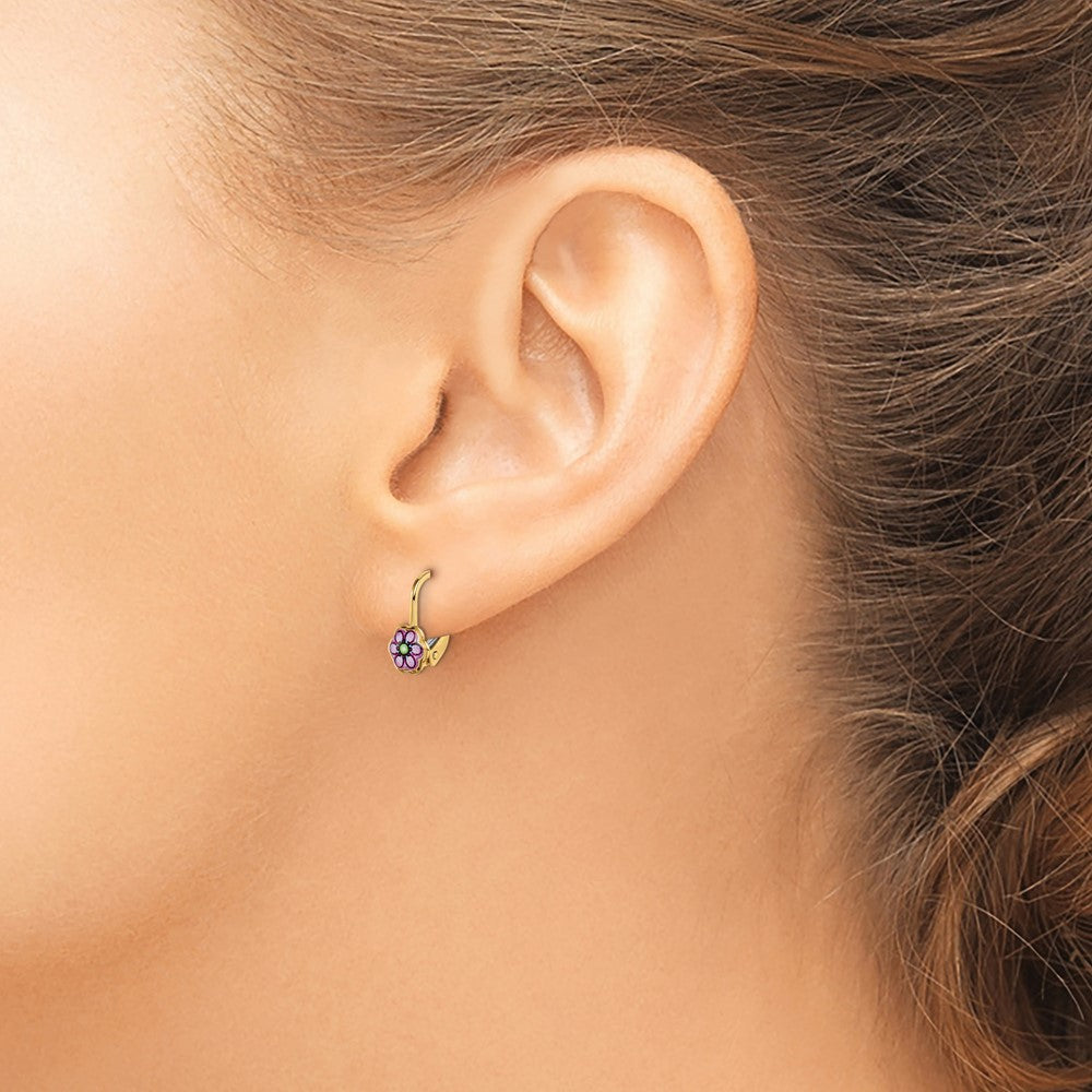 14K Gelbgold Kinder Emaille Blume Ohrhänger mit Brisur