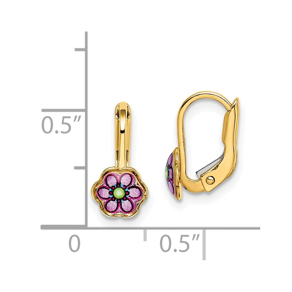 14K Gelbgold Kinder Emaille Blume Ohrhänger mit Brisur