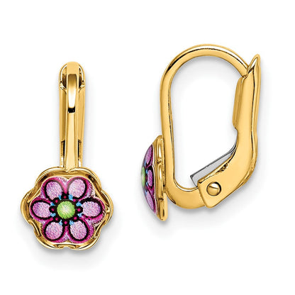 14K Gelbgold Kinder Emaille Blume Ohrhänger mit Brisur