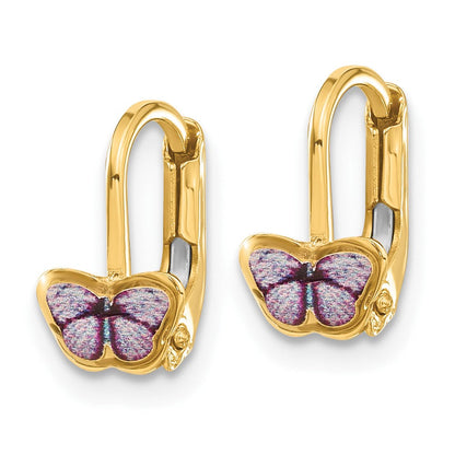 14K Gelbgold Kinder Emaille Schmetterling Creolen