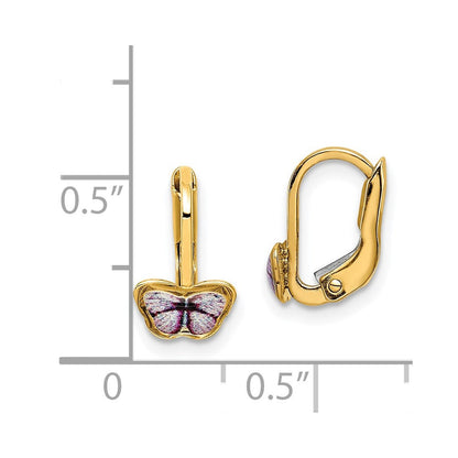 14K Gelbgold Kinder Emaille Schmetterling Creolen