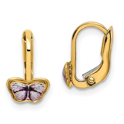 14K Gelbgold Kinder Emaille Schmetterling Creolen