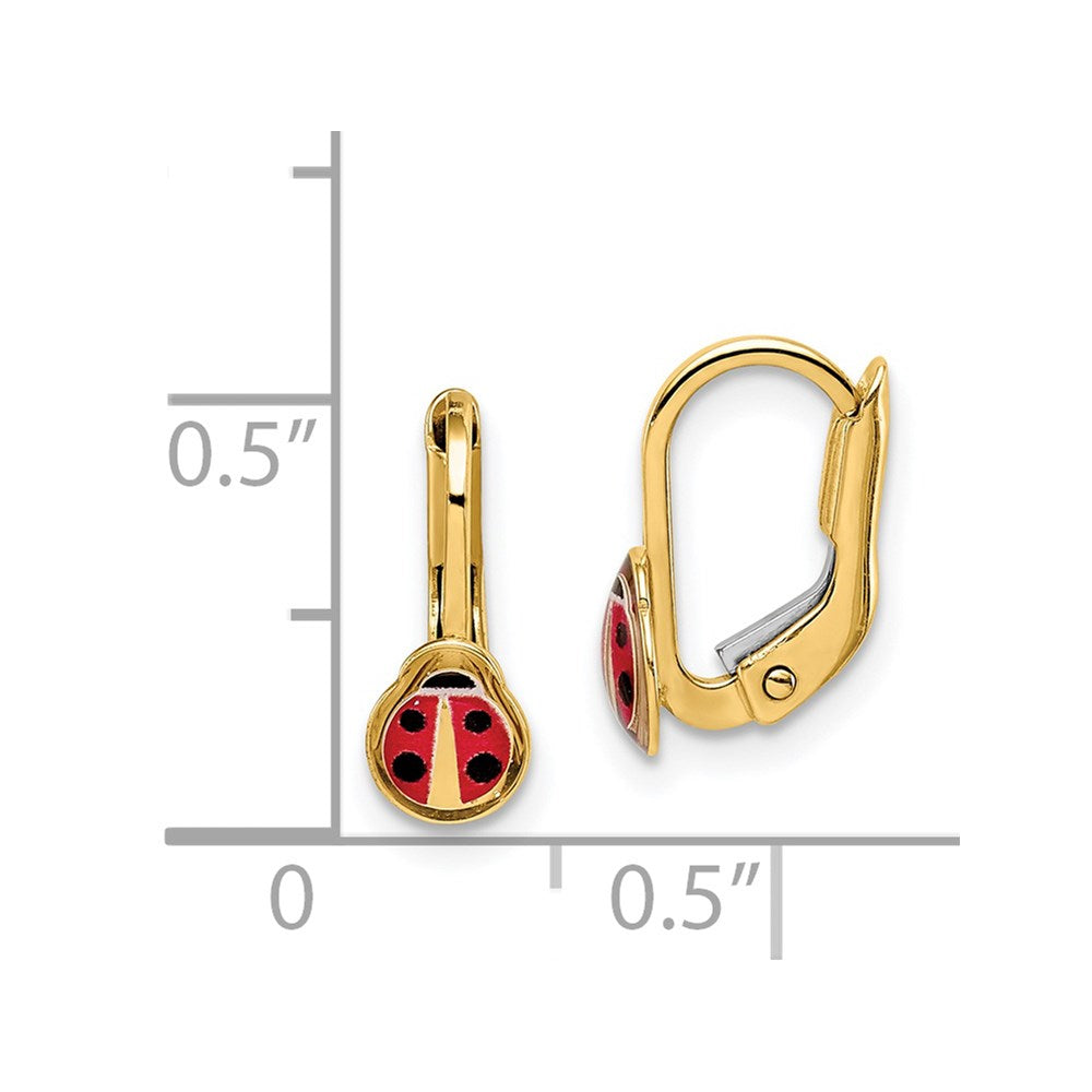 14K Gelbgold Kinder Emaille Marienkäfer Ohrhänger mit Brisur