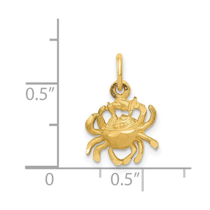 14K Gelbgold Satiniert Diamantiert Cancer Tierkreis Charm