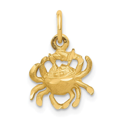 14K Gelbgold Satiniert Diamantiert Cancer Tierkreis Charm