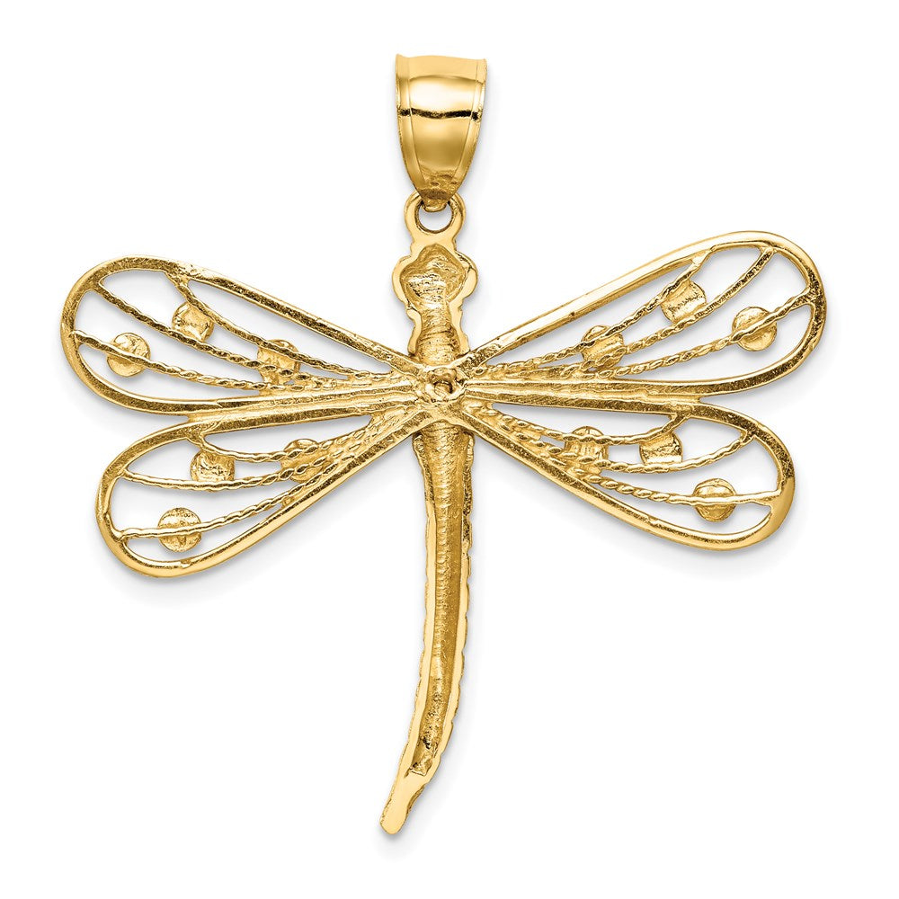 14K Gelb- und Rhodiumgold Diamantgeschliffener Weißrhodium-Libellen-Anhänger