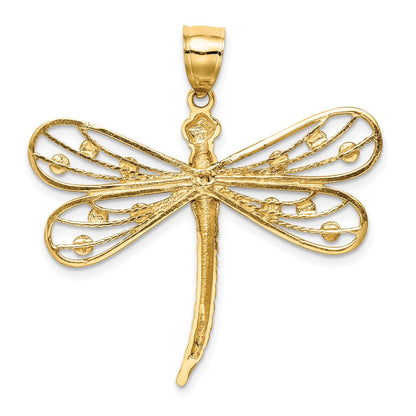 14K Gelb- und Rhodiumgold Diamantgeschliffener Weißrhodium-Libellen-Anhänger