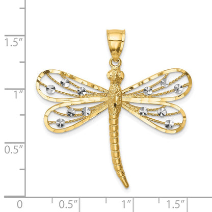 14K Gelb- und Rhodiumgold Diamantgeschliffener Weißrhodium-Libellen-Anhänger