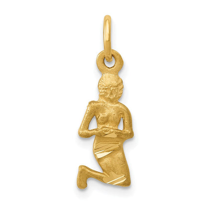 14K Gelbgold Satiniert Diamantiert Virgo Tierkreis Charm