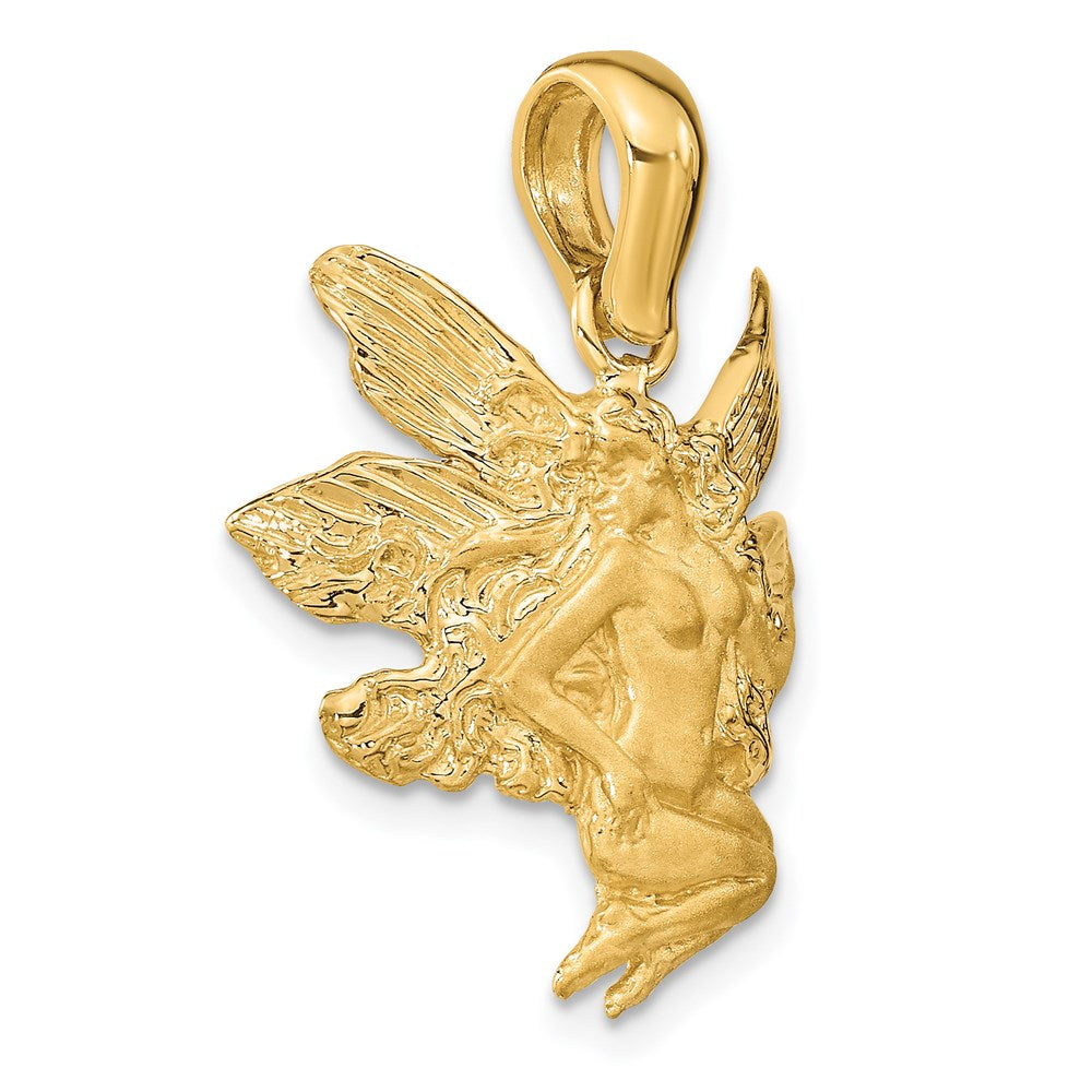 14K Gelbgold Feen-Charm, satiniert und poliert