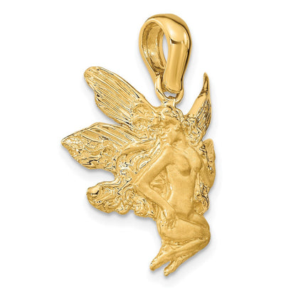 14K Gelbgold Feen-Charm, satiniert und poliert
