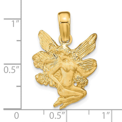 14K Gelbgold Feen-Charm, satiniert und poliert