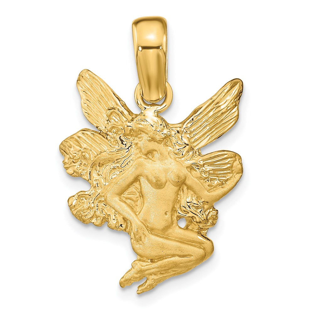 14K Gelbgold Feen-Charm, satiniert und poliert