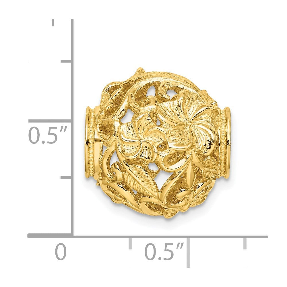 14K Gelbgold 3-D Plumeria-Blüten-Trommelverschluss-Charm