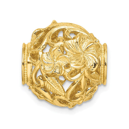 14K Gelbgold 3-D Plumeria-Blüten-Trommelverschluss-Charm