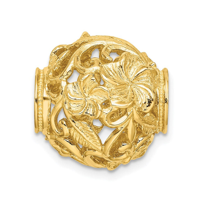 14K Gelbgold 3-D Plumeria-Blüten-Trommelverschluss-Charm