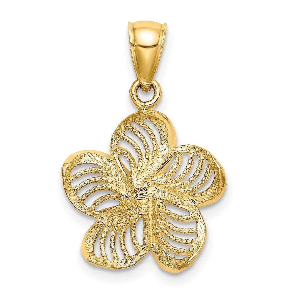 14 Karat Gelbgold Plumeria-Blüten-Charm mit Perlrand und poliertem Finish