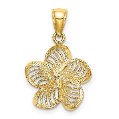 14 Karat Gelbgold Plumeria-Blüten-Charm mit Perlrand und poliertem Finish