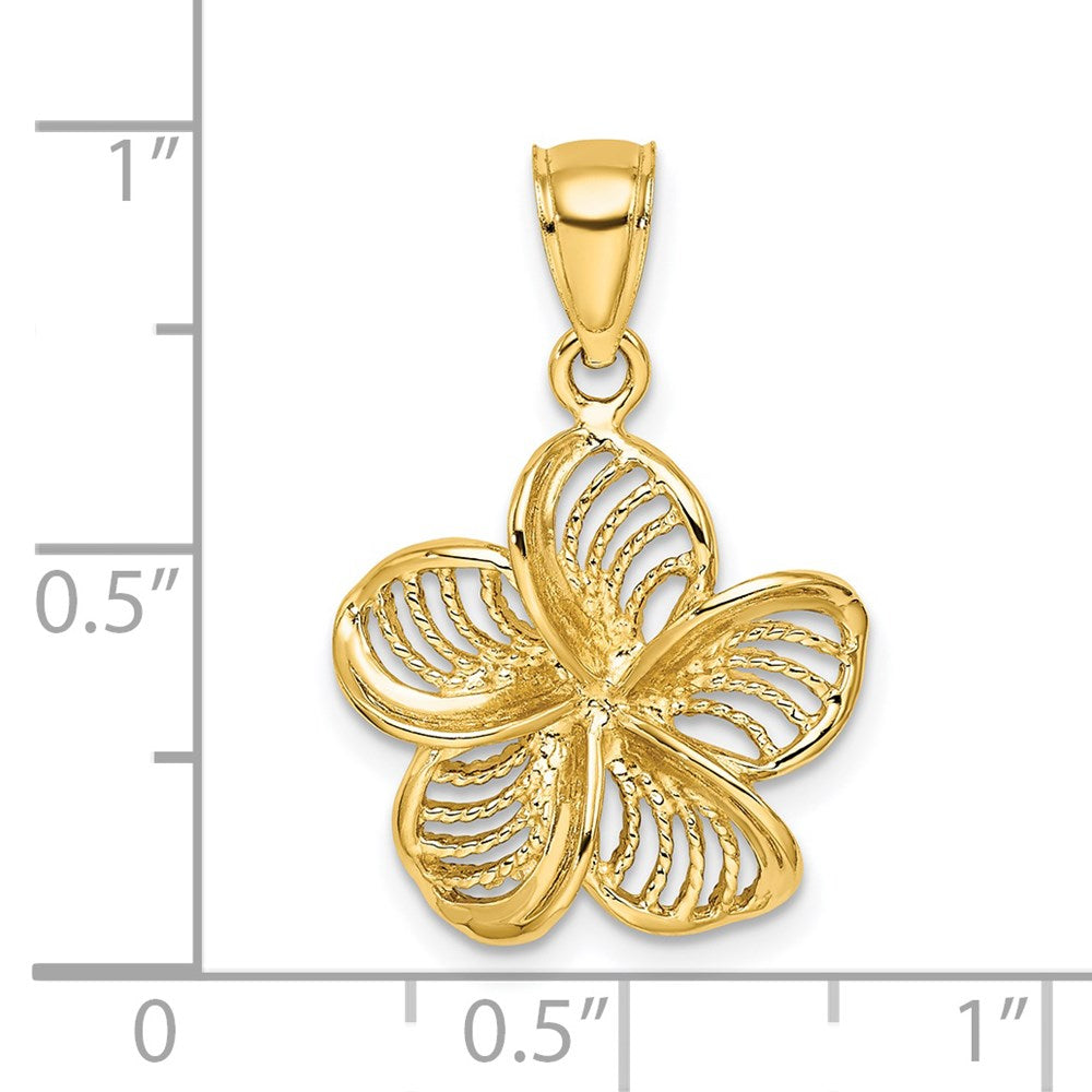 14 Karat Gelbgold Plumeria-Blüten-Charm mit Perlrand und poliertem Finish