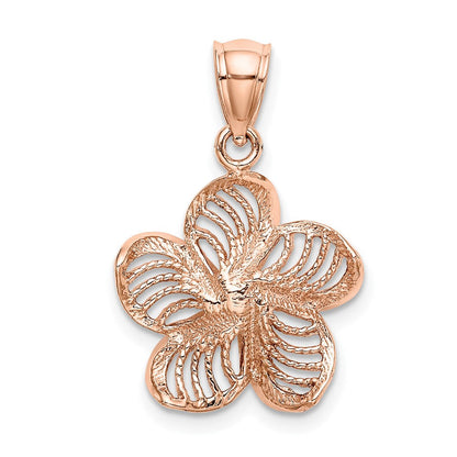 14K Roségold Plumeria-Blüten-Charm, perlenbesetzt und poliert