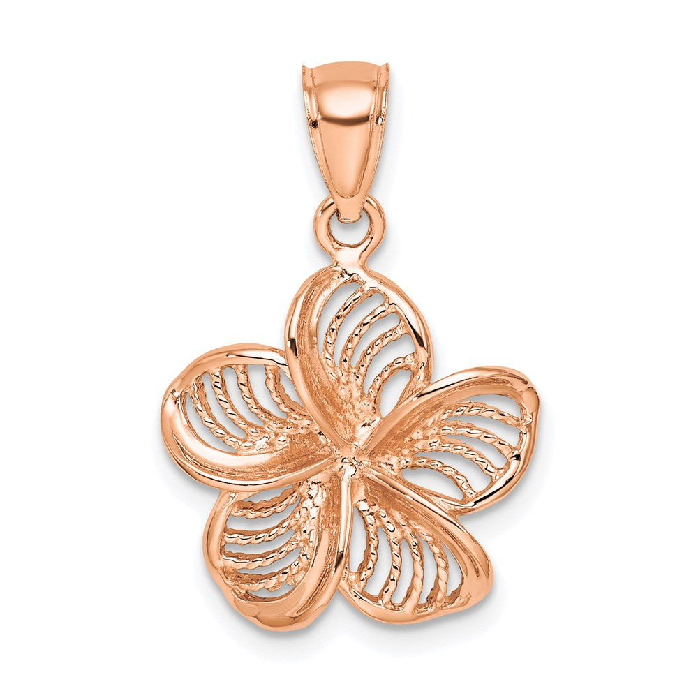 14K Roségold Plumeria-Blüten-Charm, perlenbesetzt und poliert
